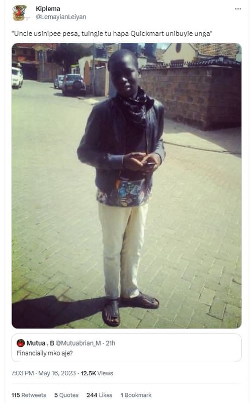 Kiplema lemayianleiyan 'uncl usinipee pesa, tuingie tu hapa quickmart unibuyie u