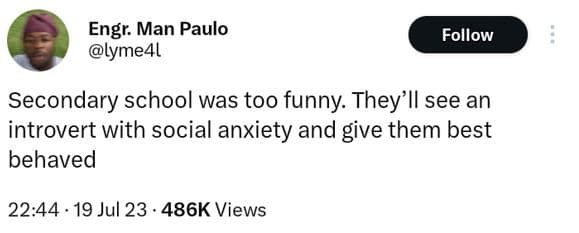Engr. man paulo lyme4l follow secondary school was too funny they'll see an intr