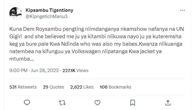 Kipsambu tigentiony kipngetichmanu3 kuna dem roysambu pengting nlimdanganya nkam