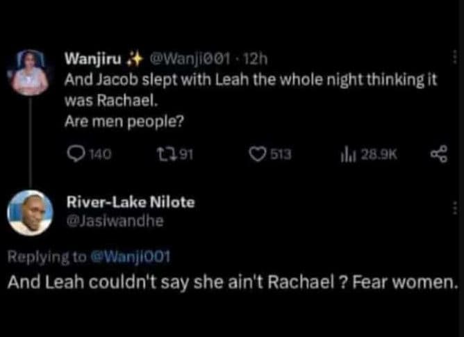 Wanjiru wanliooi 12h and jacob slept with leah the whole night thinking it was r