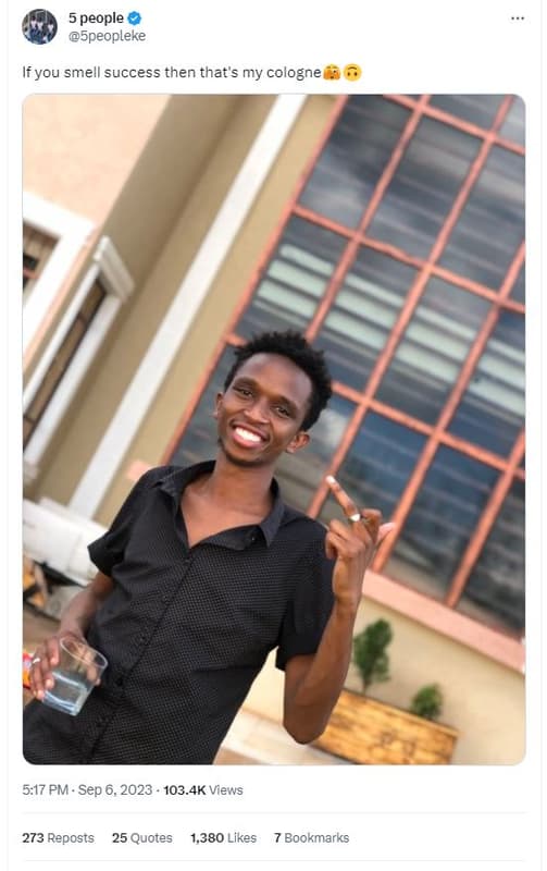 5 people 5peopleke if you smell success then that's my cologne 5.17 pm . sep 6.