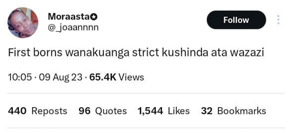 Moraastao joaannnn follow first borns wanakuanga strict kushinda ata wazazi 10.0