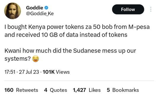 Goddie goddie_ke follow bought kenya power tokens za 50 bob from mpesa and recei