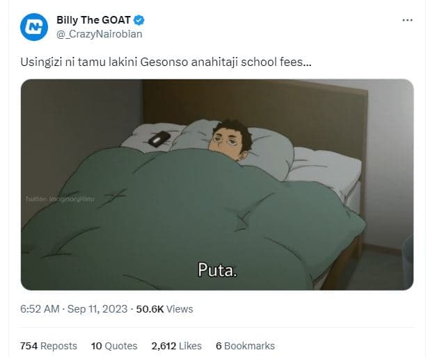 Billy the goat crazynairobian usingizi ni tamu lakini gesonso anahitaji school f