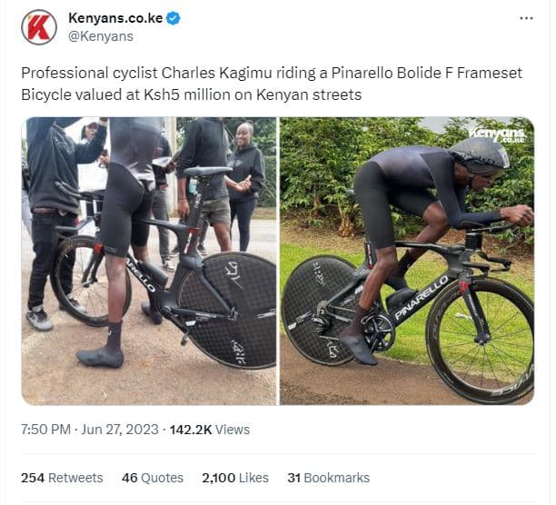 Kenyans.co.ke kenyans professional cyclist charles kagimu riding a pinarello bol