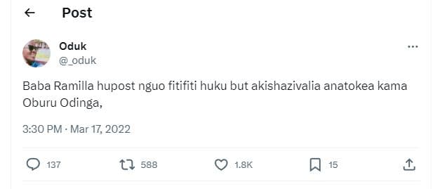 Post oduk oduk baba ramilla hupost nguo fitifiti huku but akishazivalia anatokea