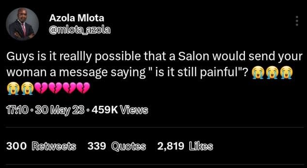 Azola mlota mlolaazola guys is it reallly possible that a salon would send your