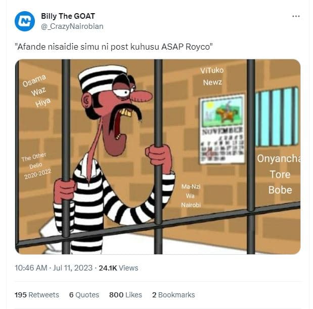 Billy 7 the goat crazynairobian afande nisaidie simu ni post kuhusu asap royco v