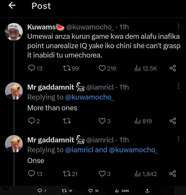 Post ugur kuwams kuwamocho 11h umewai anza kurun game kwa dem alafu inafika poin