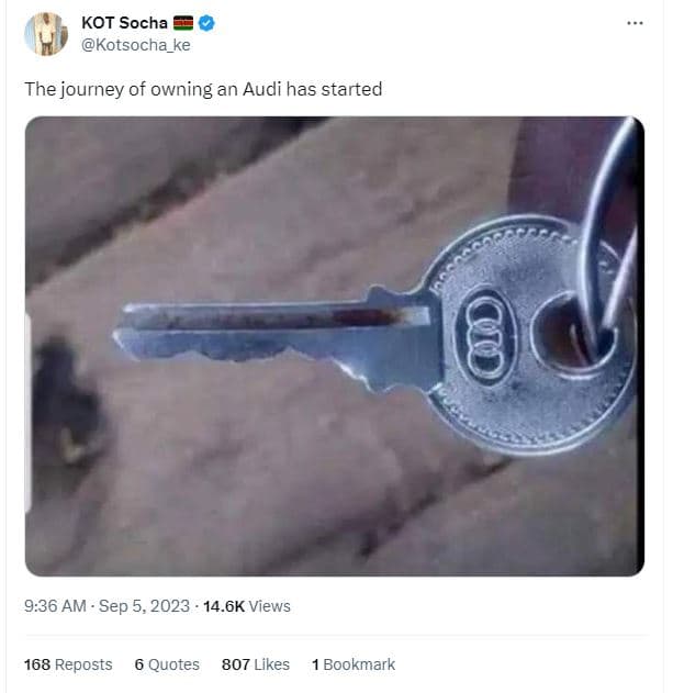 Kot socha kotsocha_ke the journey of owning an audi has started 9.36 am sep 5, 1