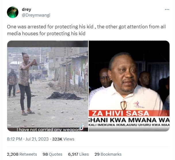 Drey dreymwangi one was arrested for protecting his kid , the other got attentio