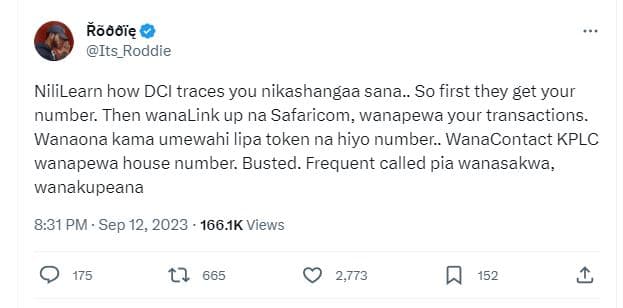 Öãvię its_roddie nililearn how dci traces you nikashangaa sana.. so first they g