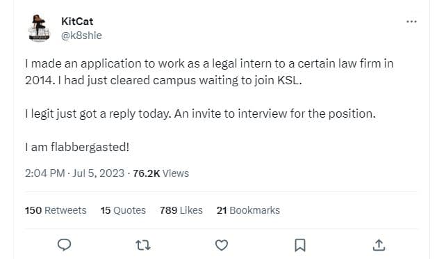 Kitcat k8shie made an application to work as a legal intern to a certain law fir