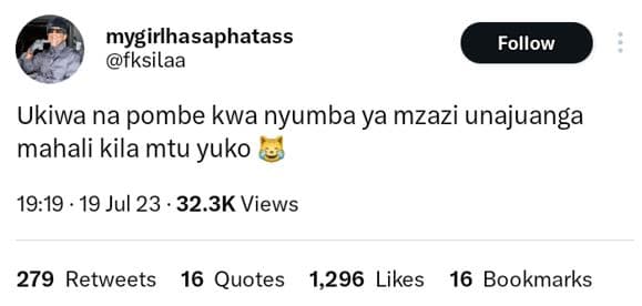 Mygirlhasaphatass fksilaa follow ukiwa na pombe kwa nyumba ya mzazi unajuanga ma