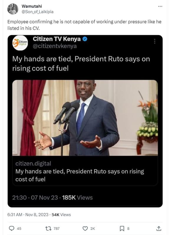 Wamutahi son_of_laikipia employee confirming he is not capable of working under