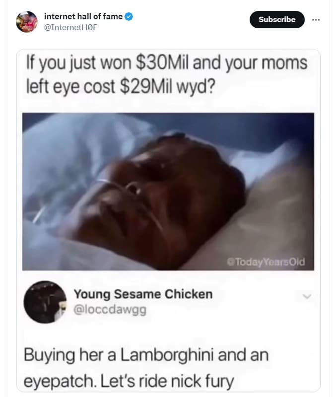 Internet hall of fame internethof subscribe if you just won 3omil and your moms