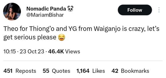 Nomadic panda mariambishar follow theo for thiong'o and yg from waiganjo is craz