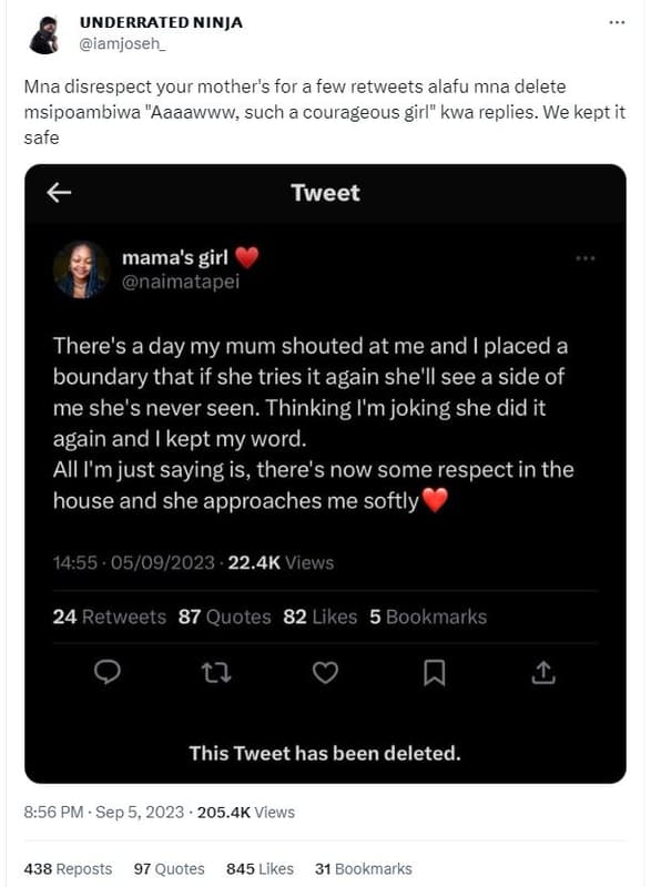 Underrated ninja iamjoseh_ mna disrespect your mother's for a few retweets alafu