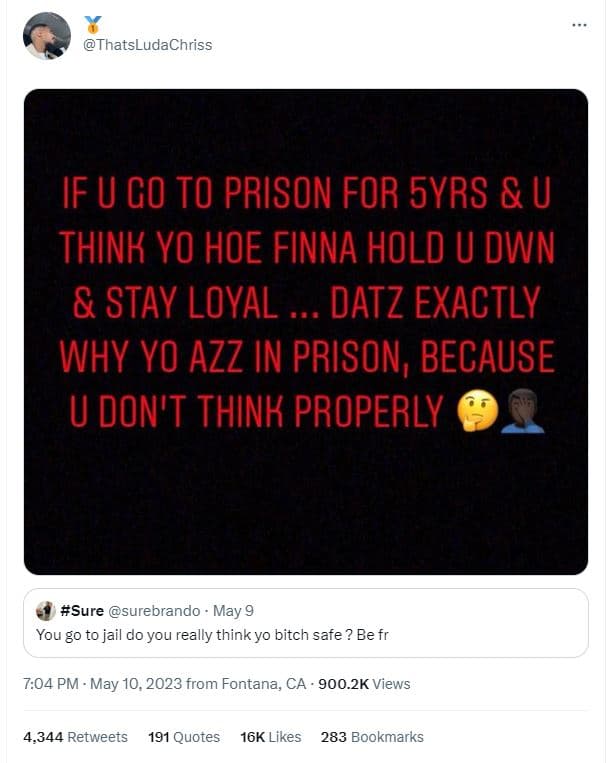 Thatsludachriss ifu go to prison for 5yrs u thinh yo hoe finna hold u dwn stay l