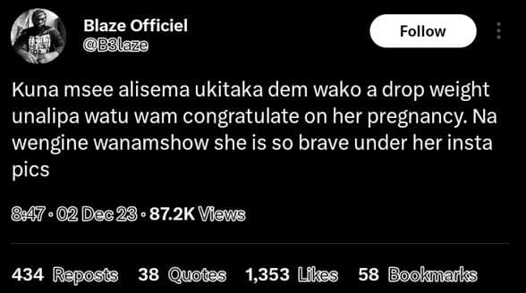 Blaze officiel b8laze follow kuna msee alisema ukitaka dem wako a drop weight un