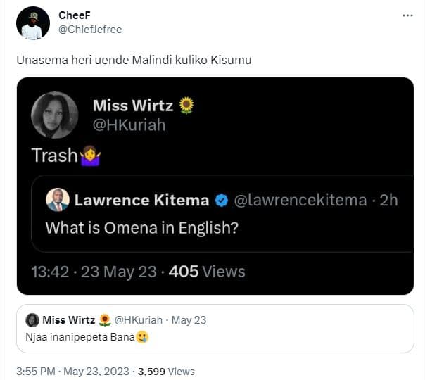 Cheef chiefjefree unasema heri uende malindi kuliko kisumu miss wirtz hkuriah tr