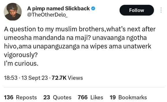 A pimp named slickback theotherdelo_ follow a question to my muslim brothers,wha