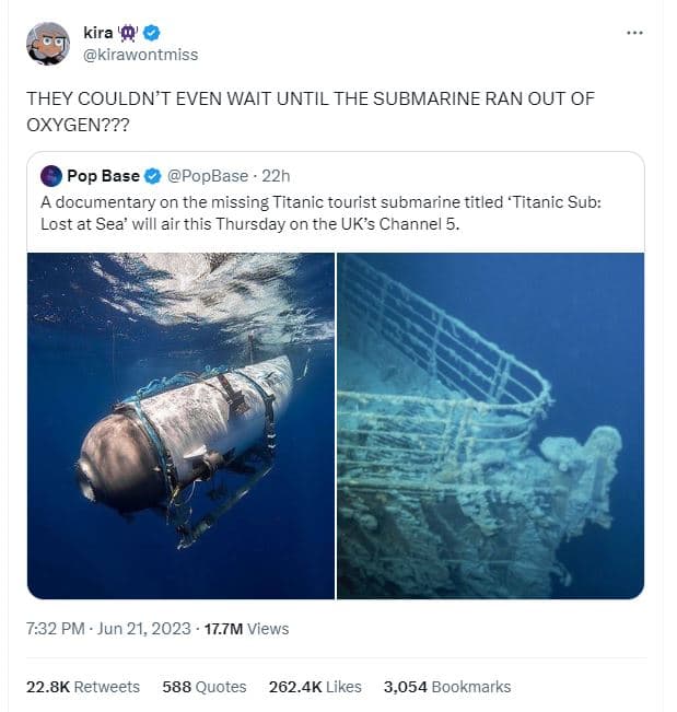 Kira ' kirawontmiss they couldn't even wait until the submarine ran out of oxyge