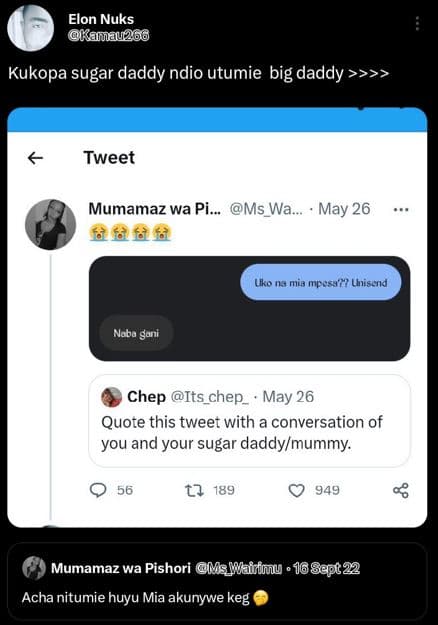 Elon nuks kamau288 kukopa sugar daddy ndio utumie big daddy tweet mumamaz wa pi_