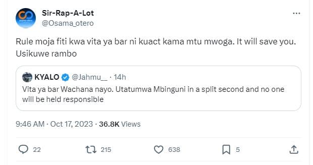 Sirrapalot osama_otero rule moja fiti kwa vita ya bar ni kuact kama mtu mwoga. i