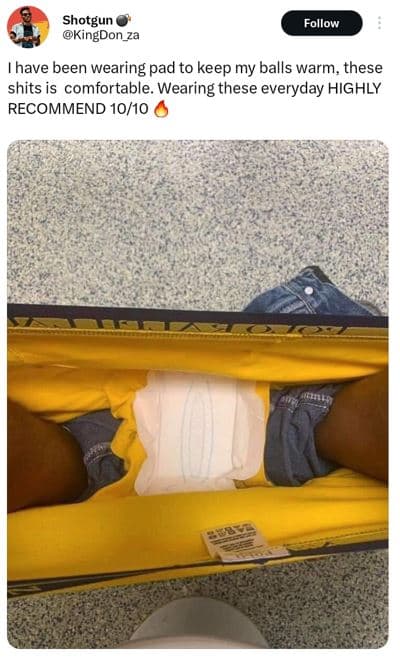 Shotgun kingdon_za follow have been wearing pad to keep my balls warm these shit