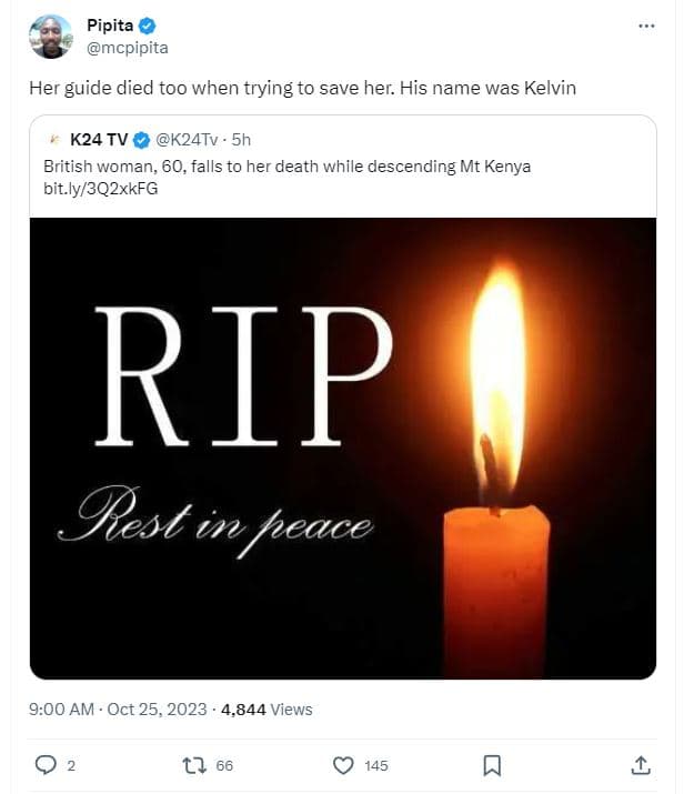 Pipita mcpipita her guide died too when trying to save her. his name was kelvin