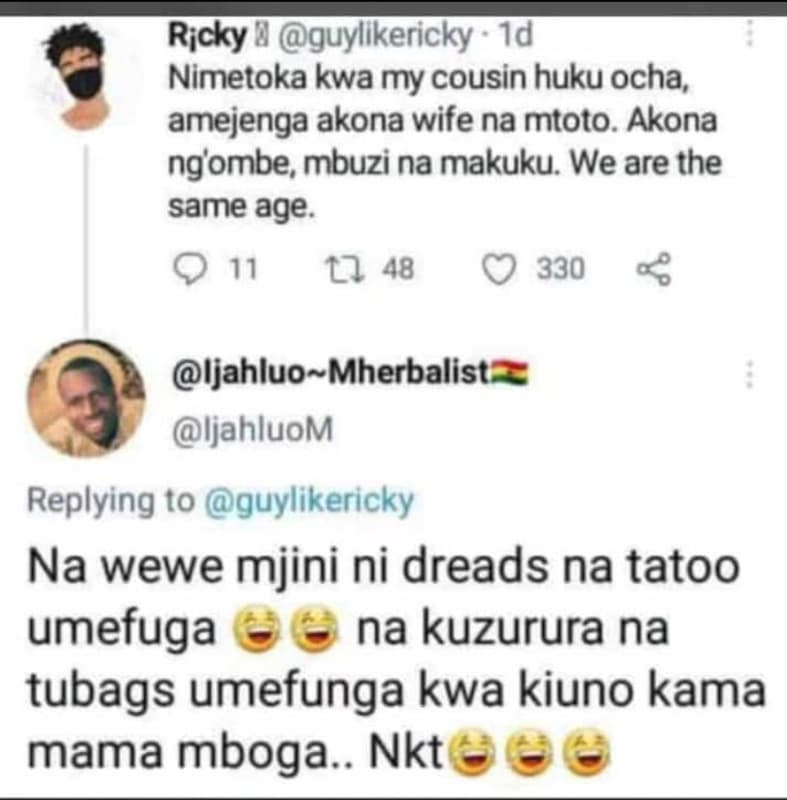 Ricky guyllkericky id nimetoka kwa my cousin huku ocha amejenga akona wife na mt