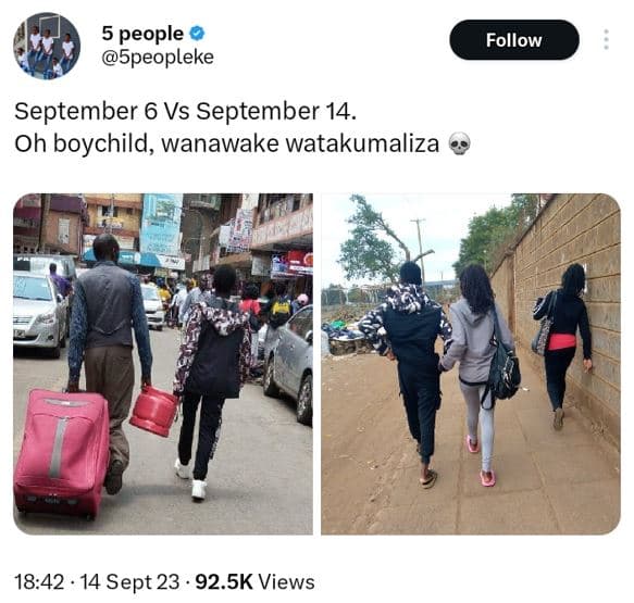 5 people 5peopleke follow september 6 vs september 14 oh boychild, wanawake wata