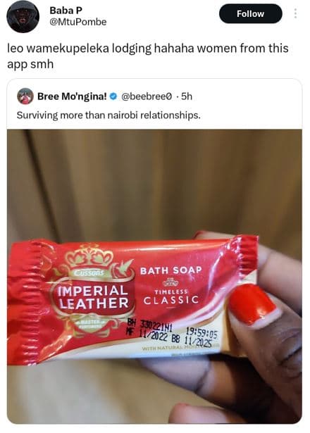 Baba mtupombe follow leo wamekupeleka lodging hahaha women from this app smh bre