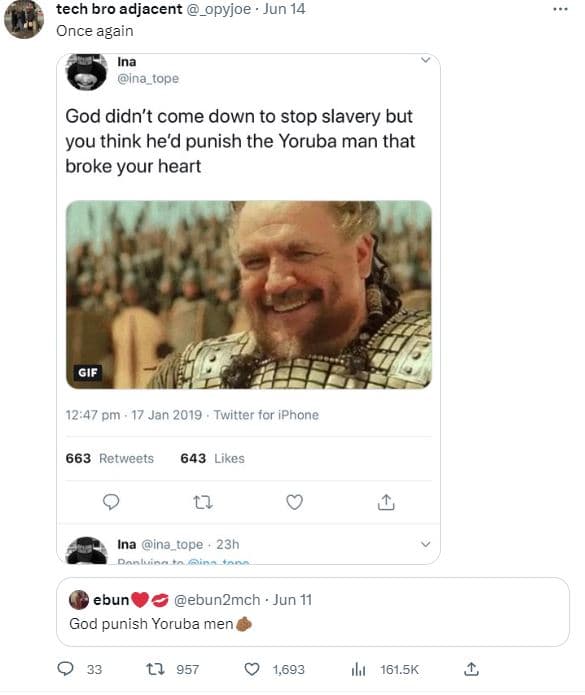 Tech bro adjacent _opyjoe jun 14 once again ina inastope god didn't come down to