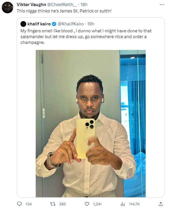 Viktor vaughn cheefkeith_ 18h this nigga thinks he's james st. patrick or suttin