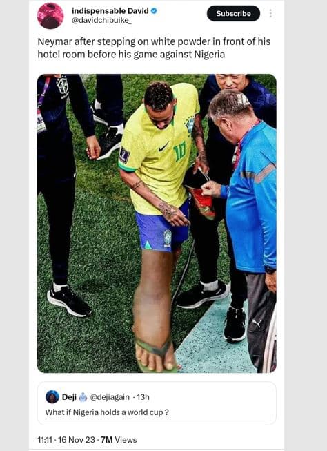 Indispensable david davidchibuike subscribe neymar after stepping on white powde