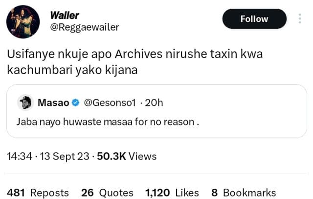 Wailer reggaewailer follow usifanye nkuje apo archives nirushe taxin kwa kachumb