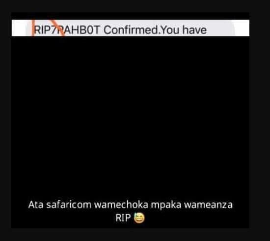 Ripzeahbot confirmed you have ata safaricom wamechoka mpaka wameanza rip