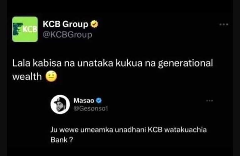 Kcb group kge kcbgroup lala kabisa na unataka kukua na generational wealth masao