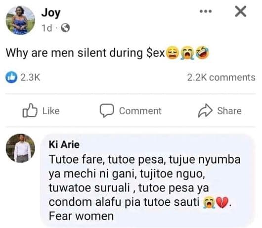 Joy id 0 why are men silent during sex 2.3k 2.2k comments like comment share ki