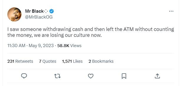 Mr black . mrblackog saw someone withdrawing cash and then left the atm without