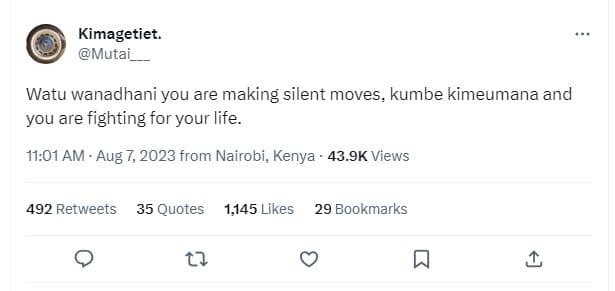Kimagetiet. mutai _ watu wanadhani you are making silent moves, kumbe kimeumana