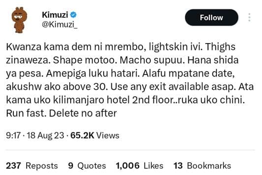 Kimuzi kimuzi follow kwanza kama dem ni mrembo, lightskin ivi. thighs zinaweza.