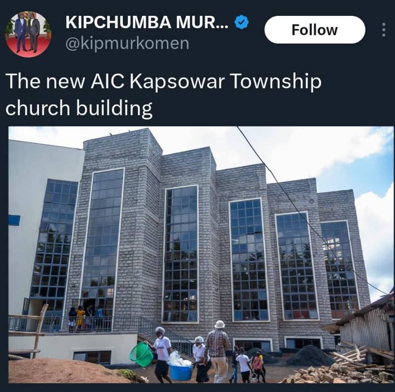 Kipchumba mur kipmurkomen follow the new aic kapsowar township church building