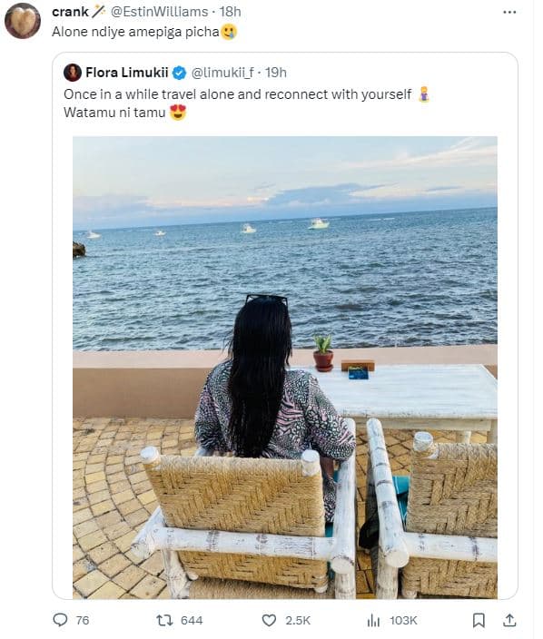 Crank estinwilliams 18h alone ndiye amepiga picha flora limukii limukii_f . 19h