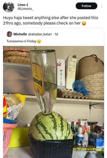 Limo limorio follow huyu haja tweet anything else after she posted this 21hrs ag