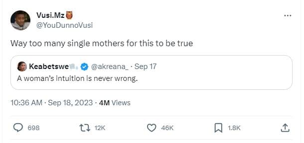 Vusi mz youdunnovusi way too many single mothers for this to be true keabetswe a