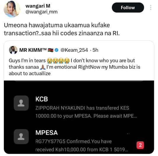 Wangari m wangari_mm follow umeona hawajatuma ukaamua kufake transaction?.saa hi