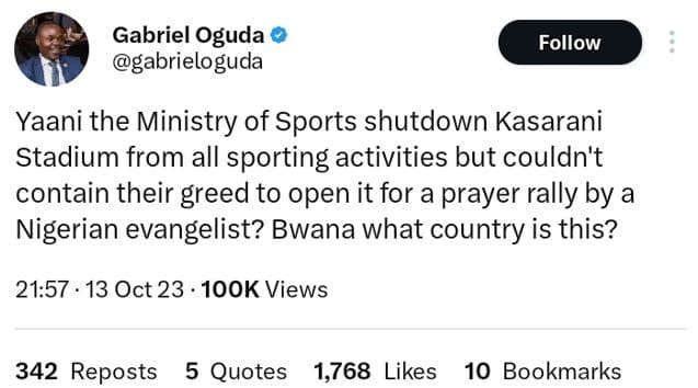 Gabriel oguda follow gabrieloguda yaani the ministry of sports shutdown kasarani